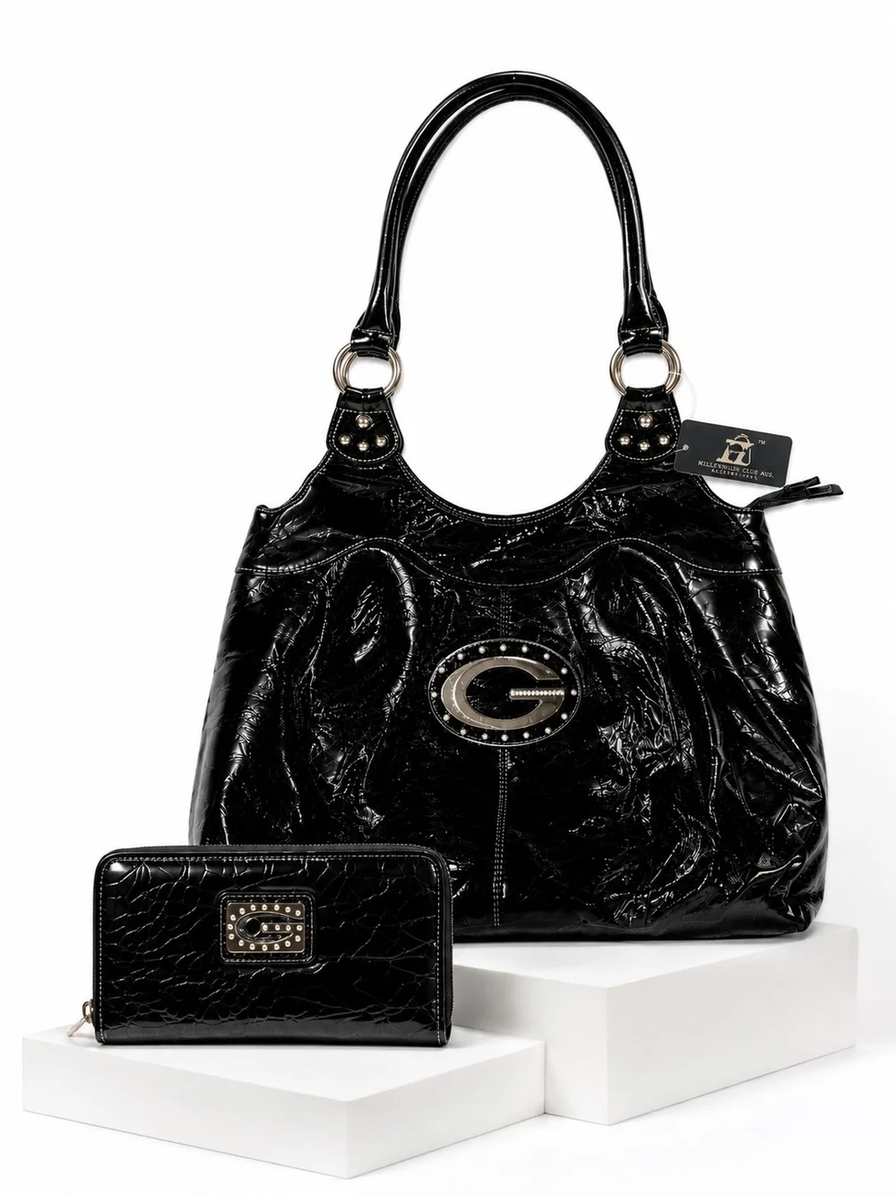 Brand New - Black Patent Y2K Purse with Matching Wallet